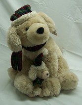 Gund Heads & Tales Holiday Tan Dog W/ Puppy W/ Hats 13" Plush Stuffed Animal New - £15.77 GBP