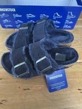 Birkenstock Arizona Shearling Suede Sandals Fuzzy -Midnight - EU 38 L6/M... - £100.46 GBP