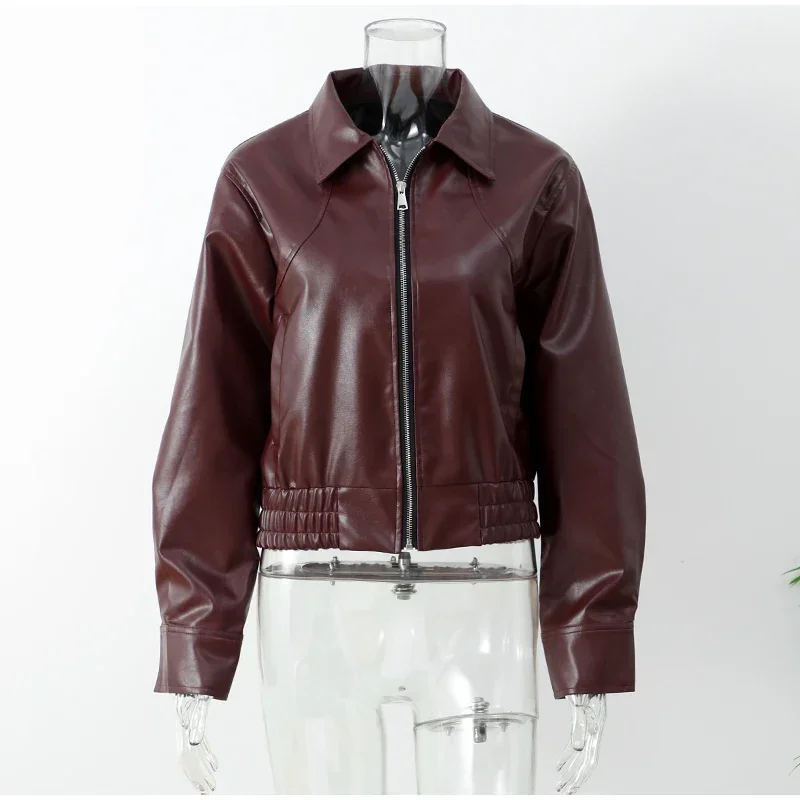 Autumn Winter Fashion Leather Jacket Women Zip Long Sleeve Outwears Jackets - $1,033.89 MXN