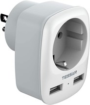 Europe to US Plug Adapter with AC Outlet and 2 USB Ports EU to US Plug A... - $33.80