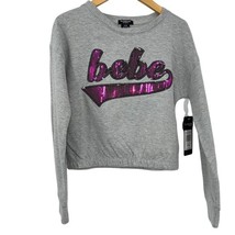 Girls BEBE SPORT Lg 14/16 Sweatshirt Gray Pink Sequin Lego Crop Youth Long - £11.68 GBP