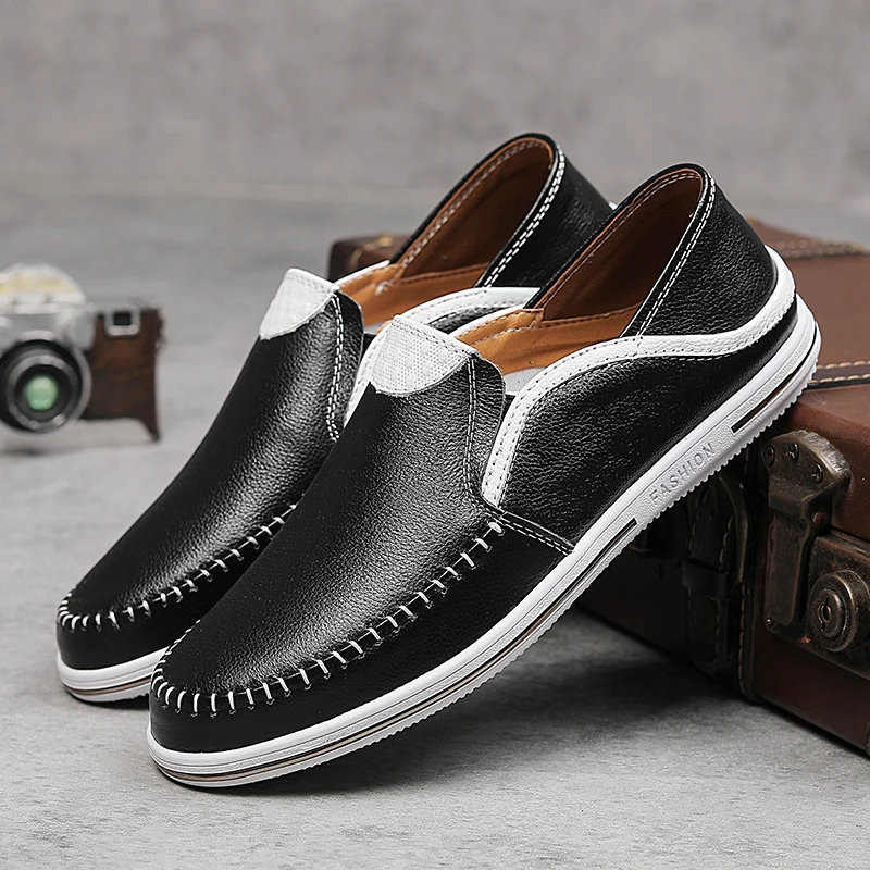 Men&#39;s Casual Shoes Trendy Leather Shoes Men Fashion Loafer Size 39-47 - $46.02