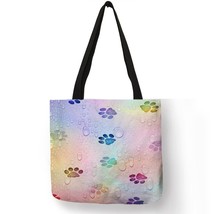 Women Travel Practical Shoulder Bag  Lovely Cat Printed Durable Linen Tote Bag f - £11.53 GBP