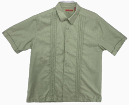 Havanera Shirt Mens XL Green Cuffed Sleeve Cabana Travel Embroidered Panel - £19.12 GBP