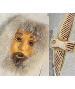 Vintage Eskimo Inuit Alaskan Caribou Skin Fur Mask Man Folk Art ESTATE SALE - $214.99