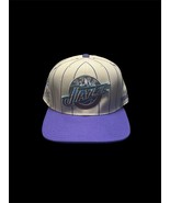 Rear  Utah Jazz Mitchell &amp; Ness White/Purple Pinstriped Fitted Sz7 1/2 F... - $29.99