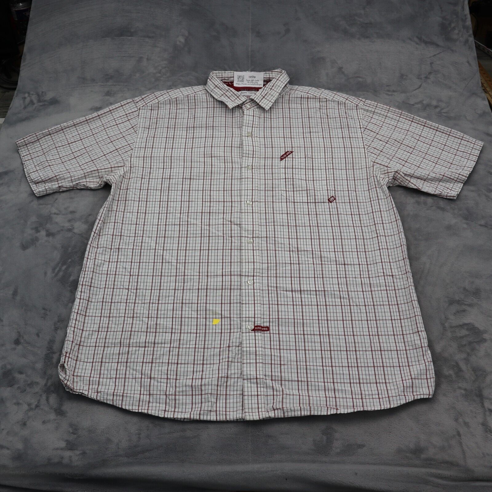 Primary image for Ecko Unltd Shirt Mens 2XL White Red Plaid Classic Short Sleeve Collared Top