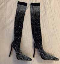 Rhinestone Bling PUMPS  Over-the-knee Boots Pointed Toe High Heels SZ 39 - £39.56 GBP