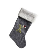 Grey Christmas Stocking Fireplace Hanging Monogrammed Letter X with Sant... - £5.46 GBP