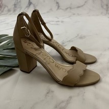 Sam Edelman Odila Ankle Strap Heel Sandals Size 10 Nude Beige Leather Block - $35.63