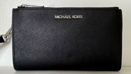 New Michael Kors Jet Set Travel Double zip wristlet Leather wallet Black... - £59.55 GBP