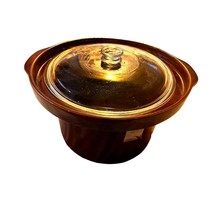 Vintage Glazed Terracotta Casserole Dish Amber With  Clear Glass Lid - £23.71 GBP