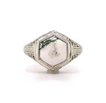 Authenticity Guarantee 
10k White Gold Hexagon Moss Genuine Natural Agate Fil... - £632.29 GBP
