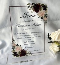 Burgundy Red Rose,Pink Peony Transparent Acrylic Wedding Menu,Invitation... - $32.00+