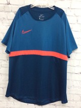 Nike Mens Logo Blue Dri-Fit Short Sleeves Color Block Pullover Shirt Large - £11.60 GBP