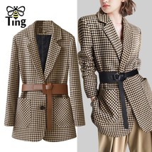 Tingfly Clic Houndstooth Winter Autumn Single Breasted Jacket Coats Lady Office  - £176.68 GBP