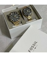 Fossil BQ2643SET Golden Black Chronograph Stainless Steel 3ATM Couples W... - $193.35