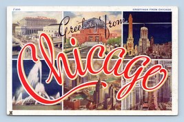 Grande Lettera Greetings From Chicago Illinois Il Lino Cartolina N7 - $5.08