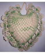 Vintage Victorian Satin Green Crochet Shaped Bed Throw Pillow - $9.99