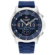 Tommy Hilfiger Herrenuhr 1710489 Quarz blau Silikonarmband blaues Ziffer... - £101.08 GBP