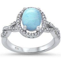 Sterling Silver Natural Larimar &amp; CZ Twisted Prong Ring - $1,156.03 MXN