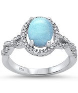 Sterling Silver Natural Larimar &amp; CZ Twisted Prong Ring - €39,46 EUR