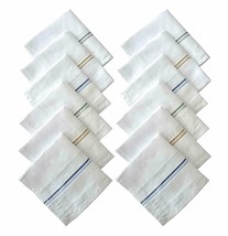 Handmade Cotton Handkerchief White Hankie Beautiful Stripe Party Rumal Set Of 12 - £12.44 GBP
