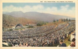 Linen Postcard California I085 Hollywood Bowl People Ampitheater Mountains - $5.94