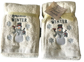 Christmas Embroidered Welcome Winter Snowman Rhinestone Hand Towels Set of 2 - £27.32 GBP