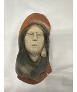 Vtg Native American Statue Figurine Signed Woman Earring Brown Eyes Closed - $69.36 CAD