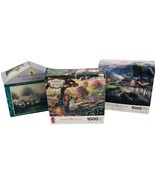 3 Thomas Kinkade 1000 PC Puzzles Emerald Valley Merrit&#39;s Cottage Gone w ... - $41.18