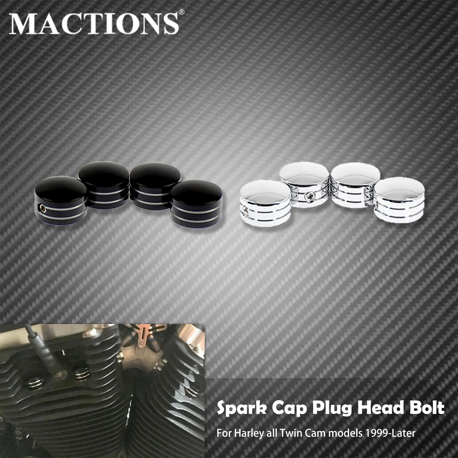 Motorcycle Spark Plug Head Bolt Cap Cover Plug 4Pcs Black/Chrome For Harley - £13.12 GBP+