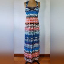 Nicole Miller Dress Size M Rainbow Maxi Built-in Bra Beaded X Straps Boho Beaded - £35.95 GBP