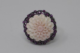 925 CN Sterling Silver Pink Opal Chrysanthemum Ring - Size 9 - £78.62 GBP
