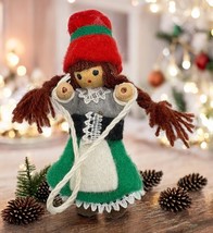 Vintage Kurt S. Adler Christmas Doll Holding Jump Rope 1979 Braided Hair - £11.36 GBP