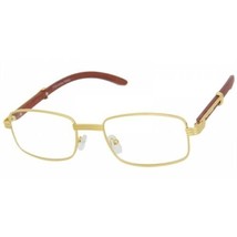 Mens CLASSY SOPHISTICATED Clear Lens EYE GLASSES Gold &amp; Wood Wooden Effe... - £12.84 GBP