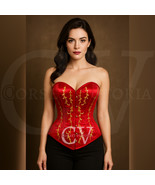 Red Satin Corset with Embroidery Work Gothic Halloween Costume Top - $1,659.75 MXN - $1,751.97 MXN
