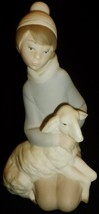 Lladro Unglazed Porcelain Figurine Shepherd Boy With Sheep Lamb Made In Spain - £47.00 GBP