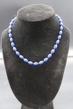 Vintage Blue Bead Choker Princess Necklace Oval Single Strand Jewelry Pl... - $12.00