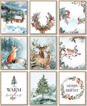 Christmas Wall Art Prints By Anydesign 9 Pcs. Watercolor Woodland, Unframed. - £28.32 GBP