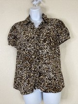 East 5th Womens Size M Petite Brown Ruffle Button Up Shirt Short Sleeve - $7.20