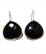 Pear Black Onyx Cut Gemstone 925 Silver Overlay Handmade Dangle Drop Ear... - $16.39 CAD
