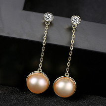 Heavy Industry Ball-Shaped Earrings S925 Silver Freshwater Pearl Zircon Refined  - £30.79 GBP