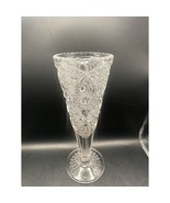 Vintage EAPG 10.8&quot; Trumpet Vase Hobstar, Button and Cane Pattern Large, ... - $47.37 CAD