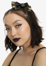 Harry Potter Deathly Hallows Symbol Black And Gold Satin Hair Clip Bow - $253.03 MXN