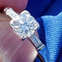 Earth mined Diamond Deco Engagement Ring 0.75ct Antique Solid Platinum Solitaire - $5,600.25