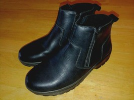 Propet Men&#39;s Black Leather DOUBLE-ZIP BOOTS-8.5X-WORN ONCE-NON Slip Sole - £37.92 GBP