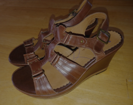 CLARKS INDIGO LADIES BROWN LEATHER STRAPPY WEDGE SHOES-#83954-10M-BARELY... - £20.47 GBP
