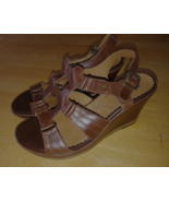 CLARKS INDIGO LADIES BROWN LEATHER STRAPPY WEDGE SHOES-#83954-10M-BARELY... - £20.56 GBP
