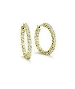 Out Side Cubic Zirconia 1.15Ct Hoop Earrings 14K Yellow Gold Plated Pron... - £176.12 GBP